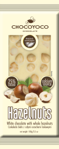 Chocoyoco czekolada 25% biała z całymi orzechami laskowymi 100g